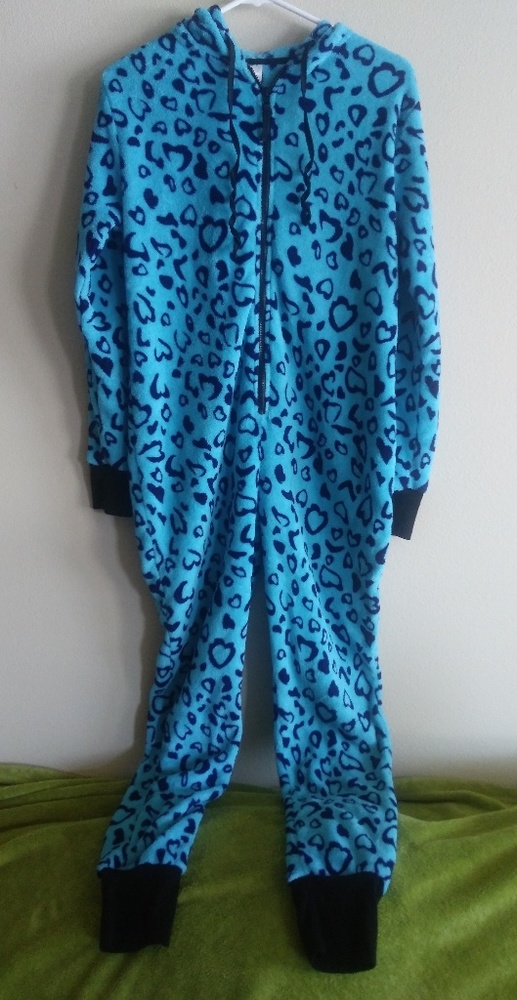 Blue Leopard Print Heart Onesie With Ears